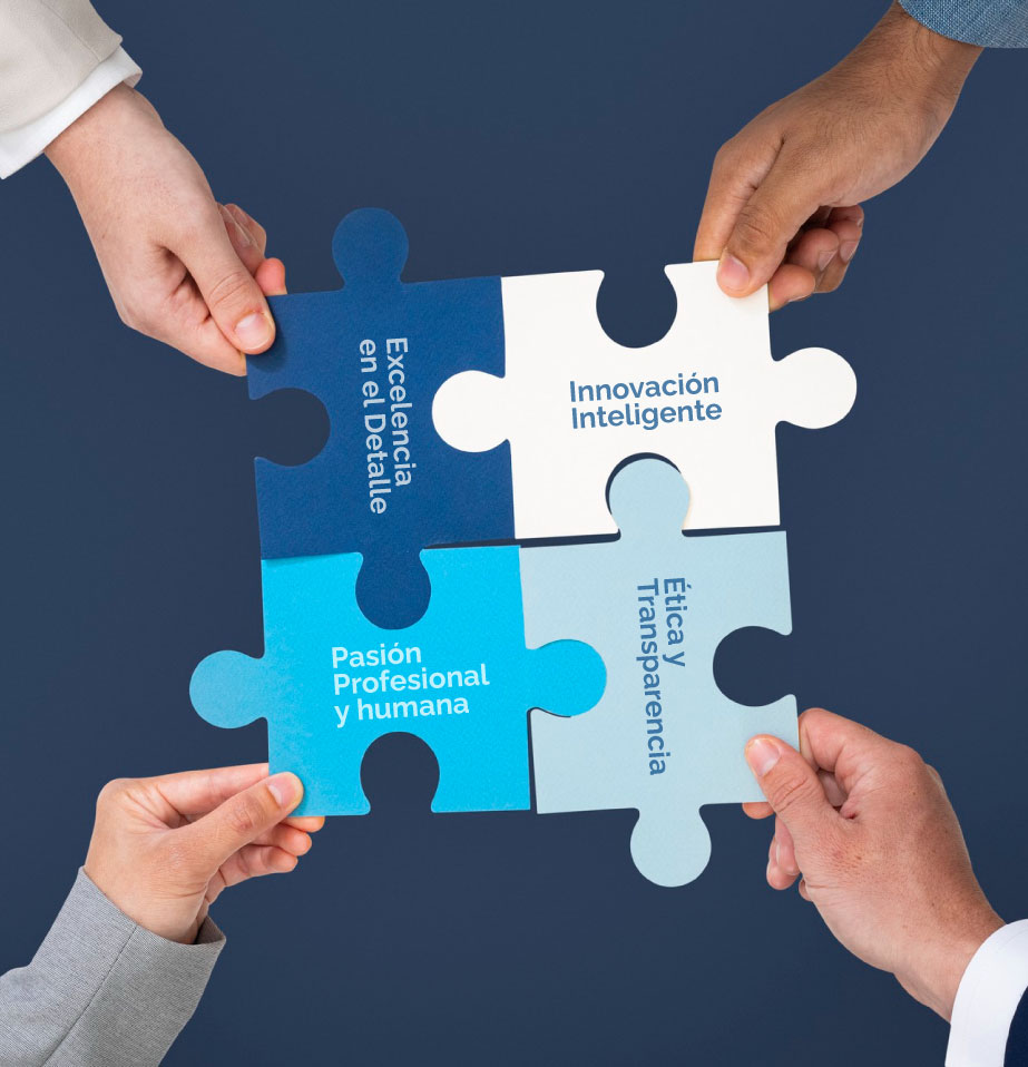 Valores corporativos representados en piezas conectadas